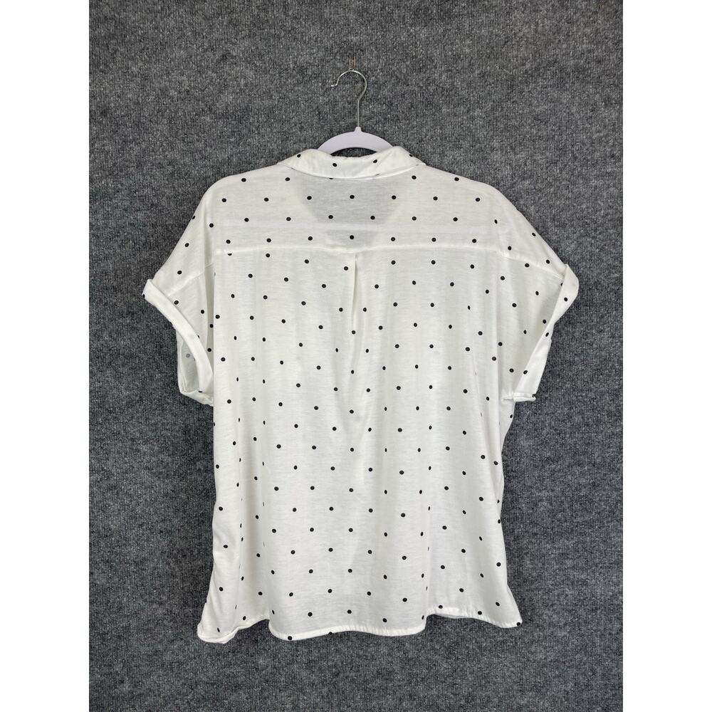 Eden & Olivia Top Women's XL White Black Poka dots Dutton Down Tye Waist - Picture 7 of 9